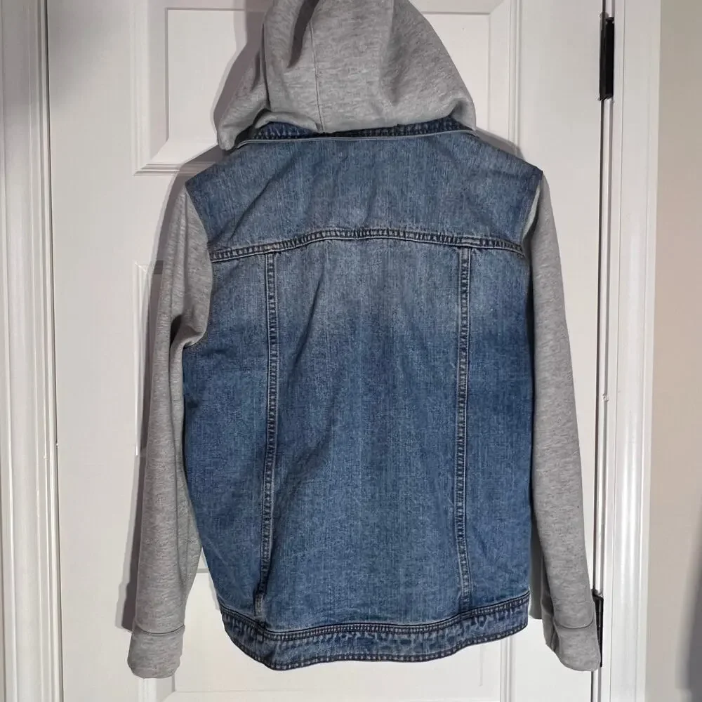 Refuge Denim Jacket with Sweatshirt Sleeves and Hood, Women's Size S